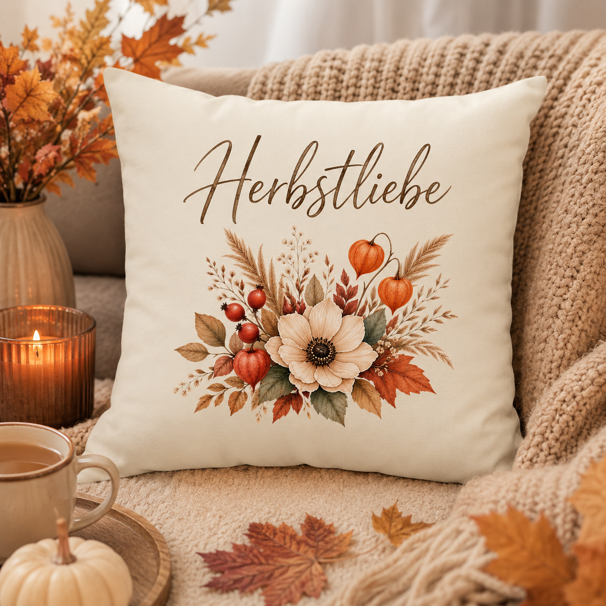 Herbstliebe Kissen – Florale Herbstdeko